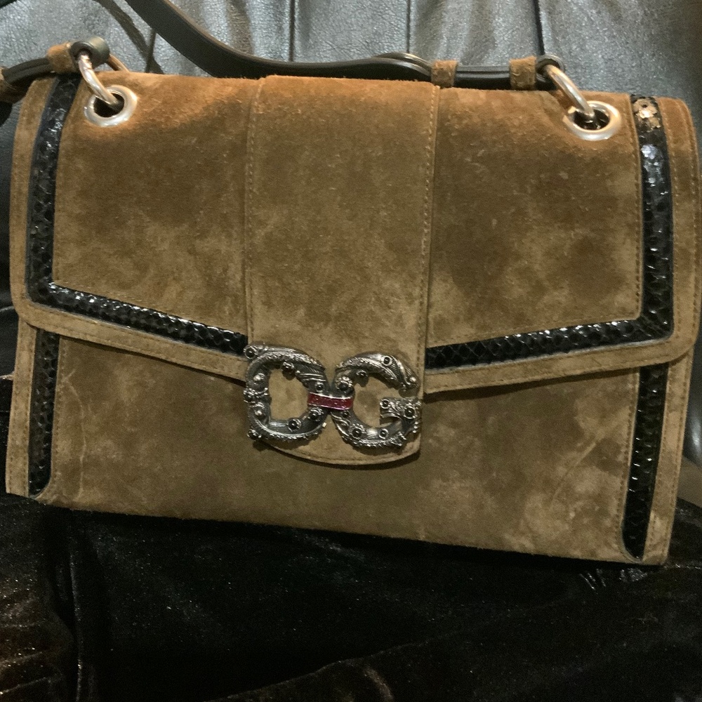 Dolce Gabbana brown suede shoulder bag